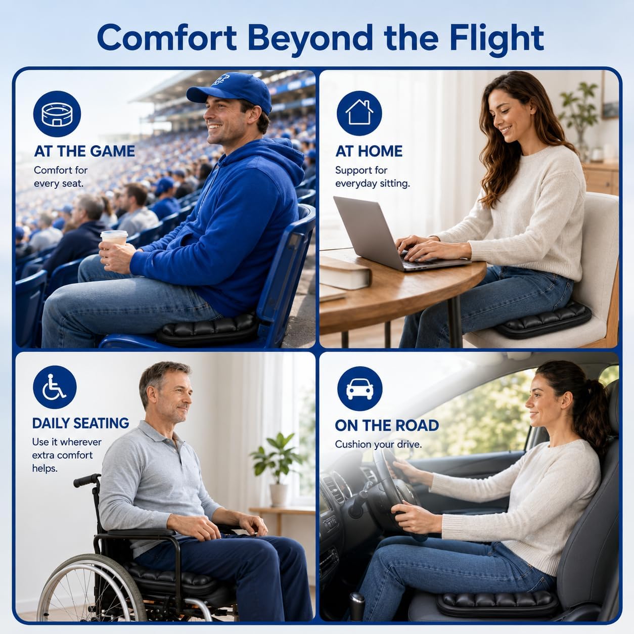 Airplane Seat Cushion, Air-Cell Travel Cushion for Long Flights, Inflatable Portable Seat Pad with Built-in Pump for Air Travel, Car, Office Chair and Wheelchair