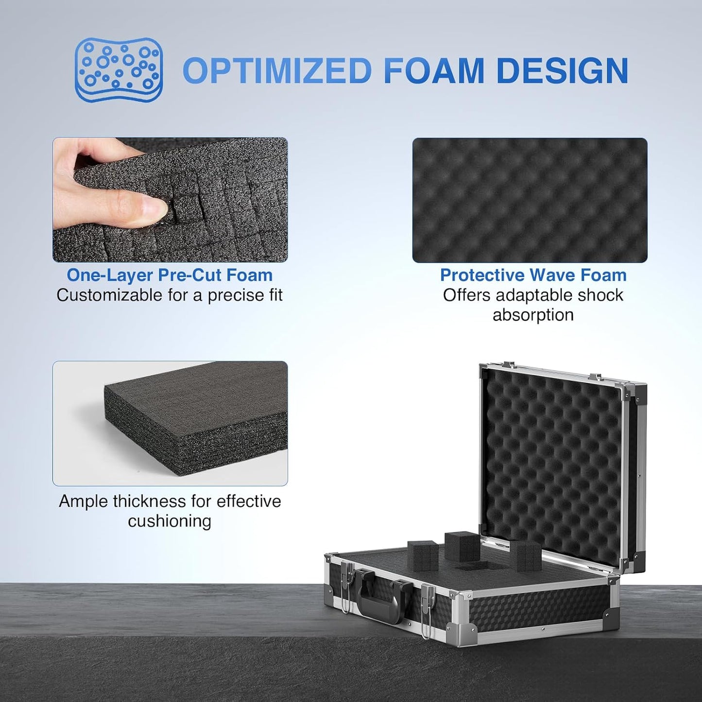 Phenyx Pro Aluminum Alloy Frame Carrying Case with One-layer Pre-Diced Pick and Pluck Foam, Ideal Single/Dual Wireless Mic Systems Transportation (Size Medium 17.1 x 12.6 x 4.1 In)