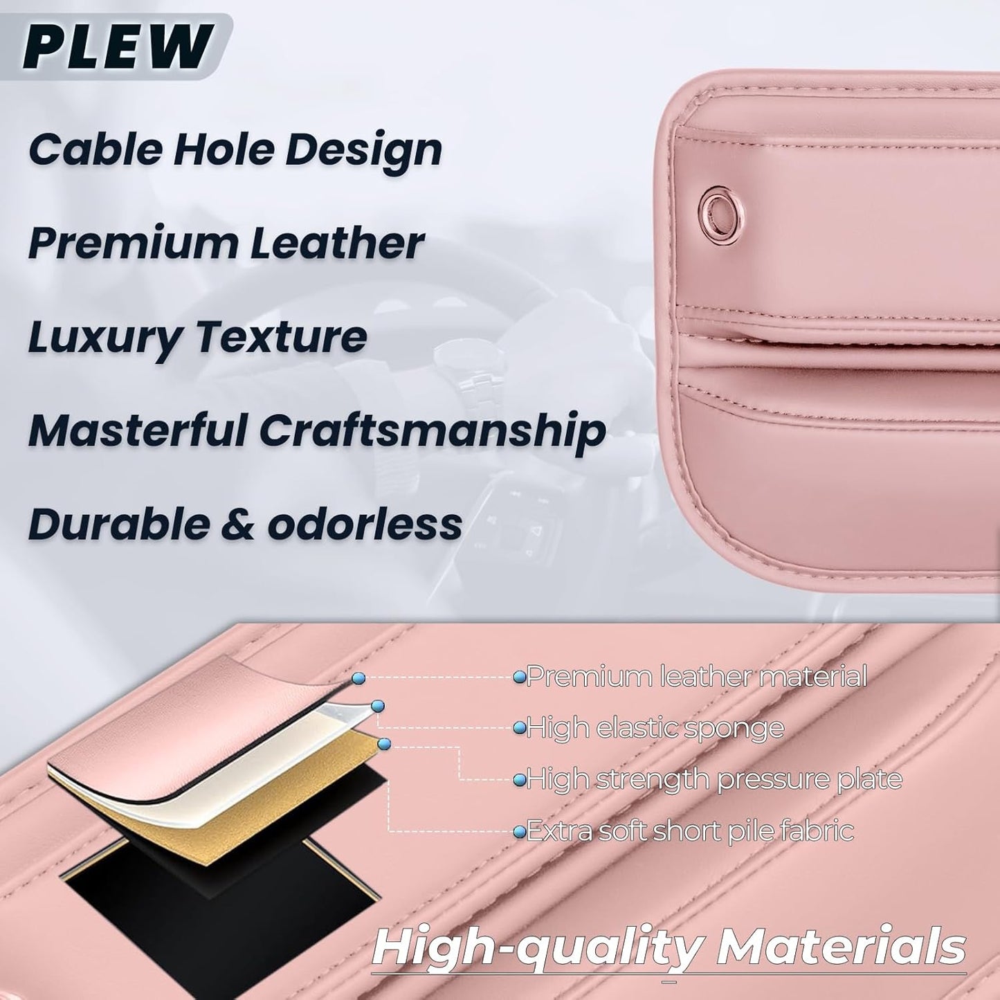 2-Pack Car Seat Gap Filler Organizer - Upgraded Anti-Slip Strap Design - Premium Leather Side Console Pocket - Prevent Phone Falling - Universal Fit Car Essentials for SUV, Truck & Sedan,Pink