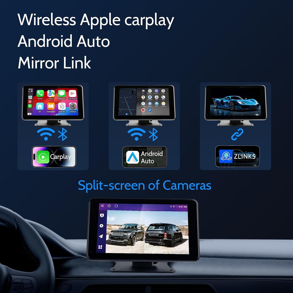 Haudio Portable Wireless Carplay Car Stereo, 7 inch HD Touchscreen for All Vehicles,with Apple CarPlay & Android Auto with Backup Camera/Mirror Link/Voice Control/Bluetooth/GPS/AUX/FM Satellite Radio
