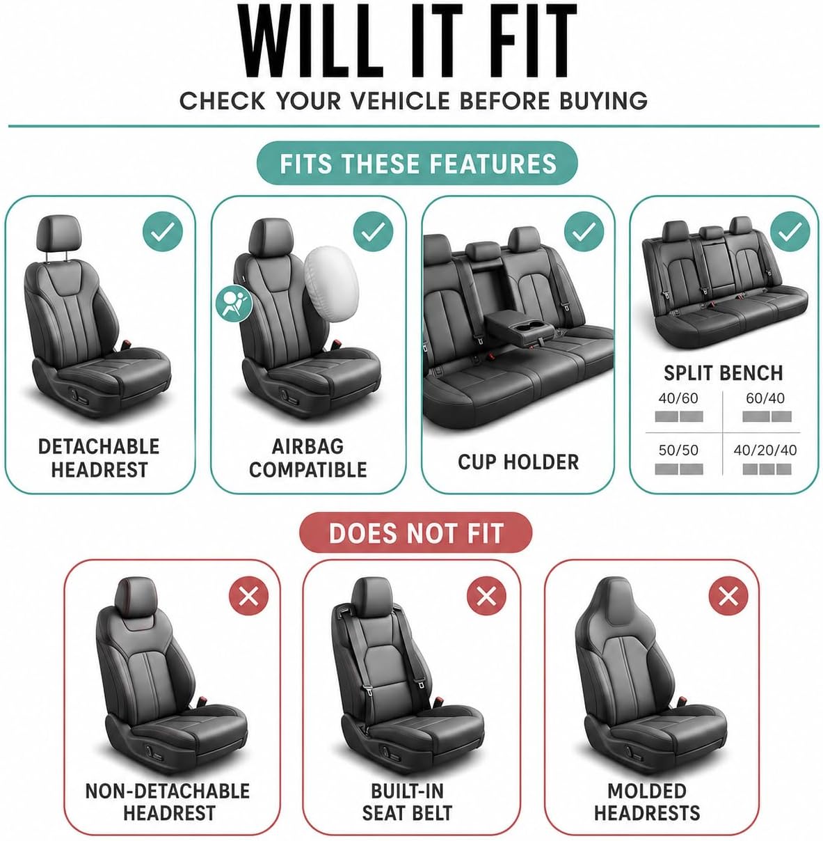 FH Group Full Set Travel Master Car Seat Covers, Airbag and Split Rear Car Seat Cover Universal Fit Interior Accessories for Cars Trucks SUV, Automotive Seat Covers, Gray