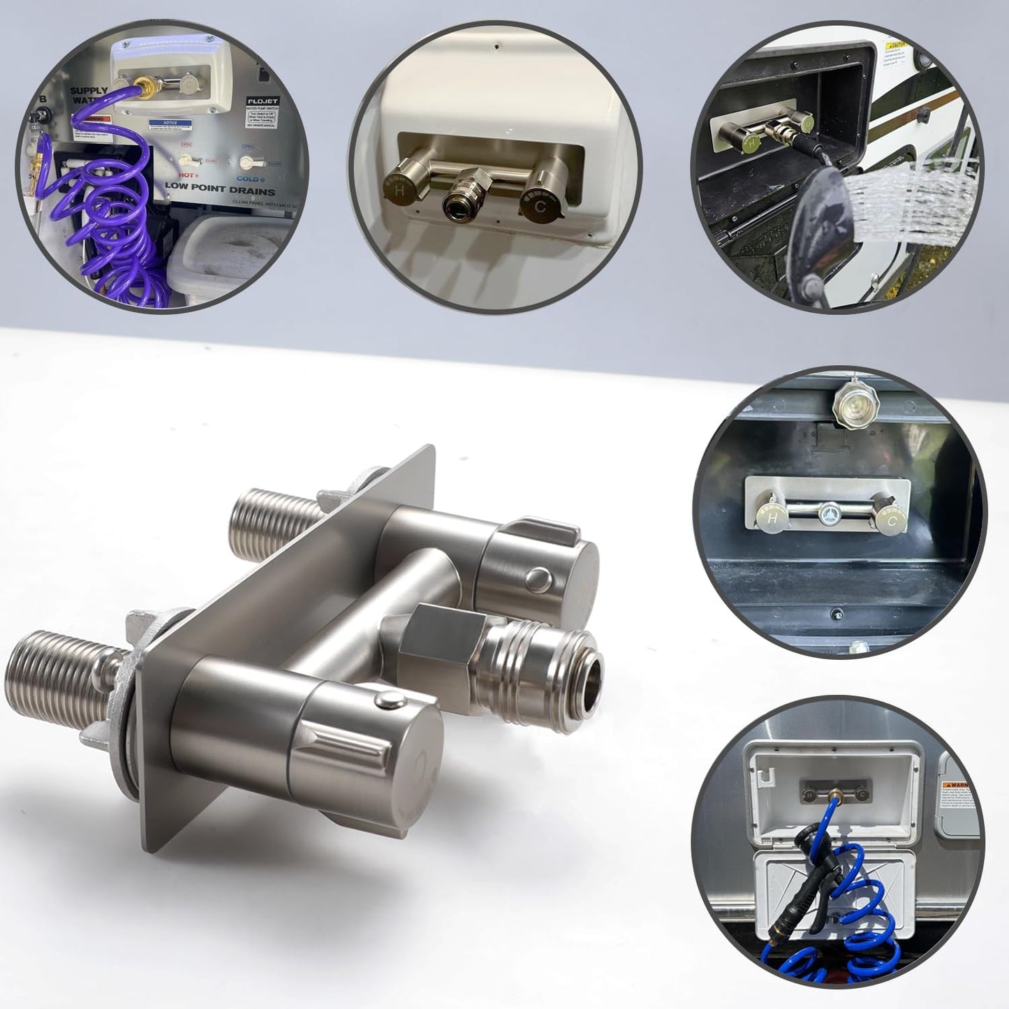 All Metal RV Exterior Quick Connect Faucet,4"RV Shower Faucet Replacement,RV Outside Shower Valve Kit,Camper Shower Faucet Valve with Quick Connect(Brushed Nickel)