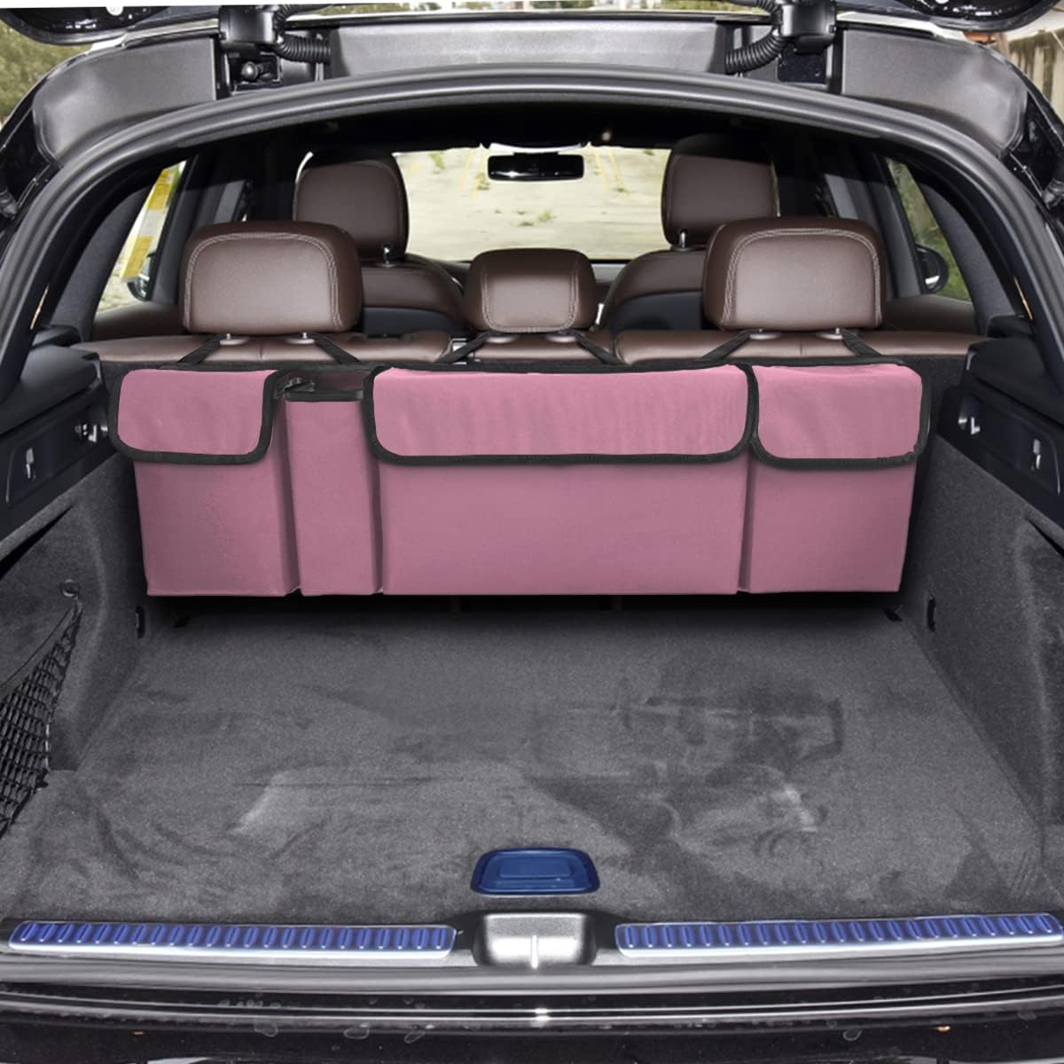 AUCELI Car Trunk Organizer, Backseat Hanging Large Storage with Adjustable Straps, Waterproof Collapsible Cargo Bag with 4 Pockets, Sturdy Space Saver Frees Trunk Floor for SUV, Truck, MPV