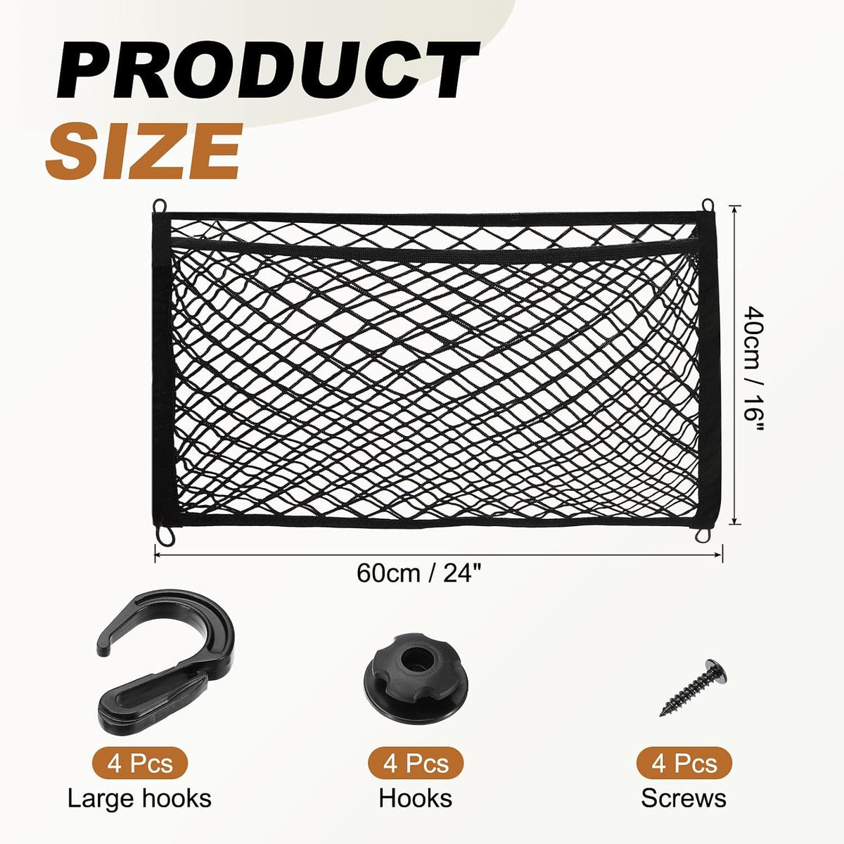 PATIKIL Truck Cargo Net, 24 x 16 Inch Polyester Adjustable Trunk Bed Net Stretchable Mesh Storage Organizer with 8 Hooks Universal for Pickup Trucks SUV Cars, Black