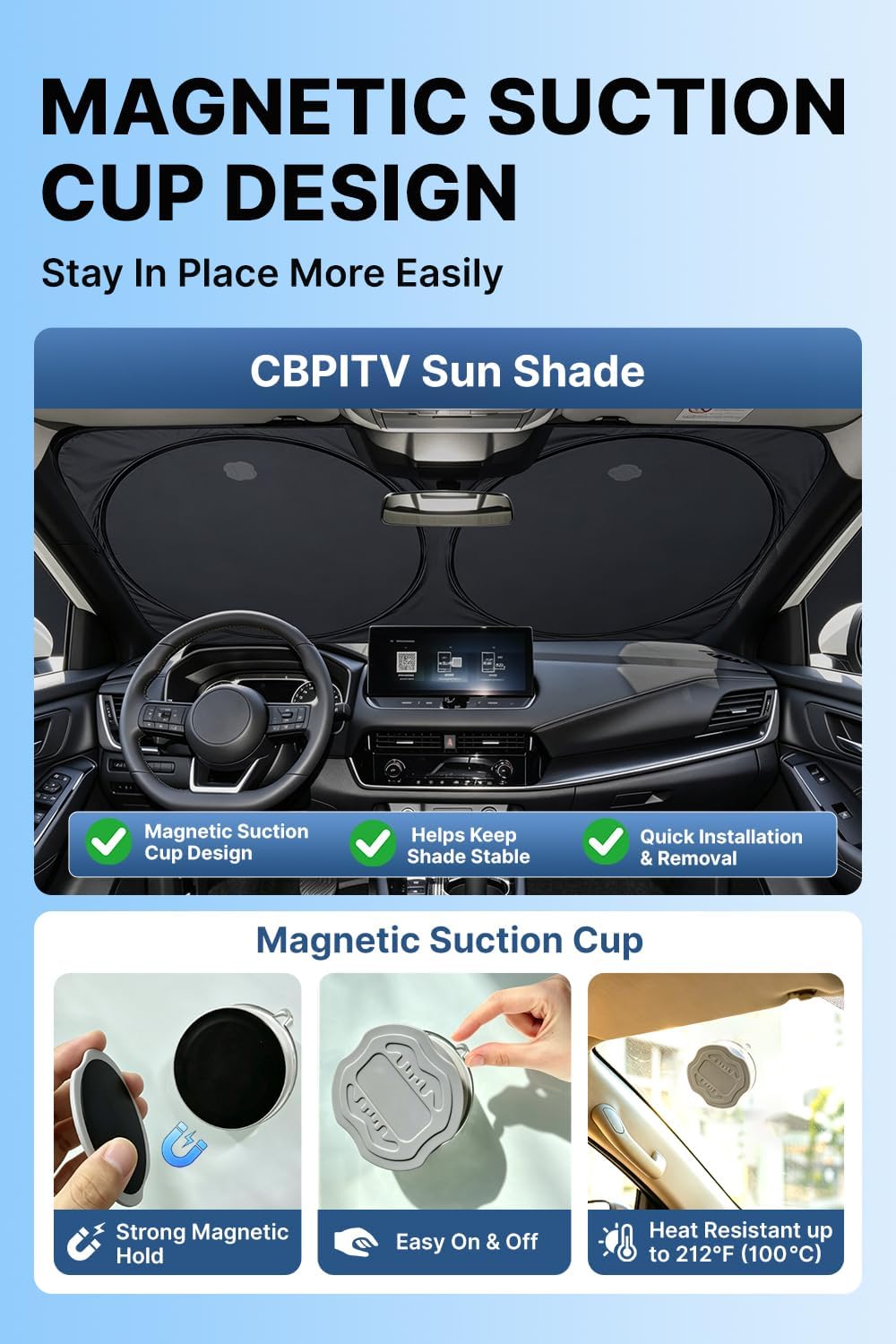 2026 Windshield Sun Shade: Suction Cups Prevent Collapse & Sagging