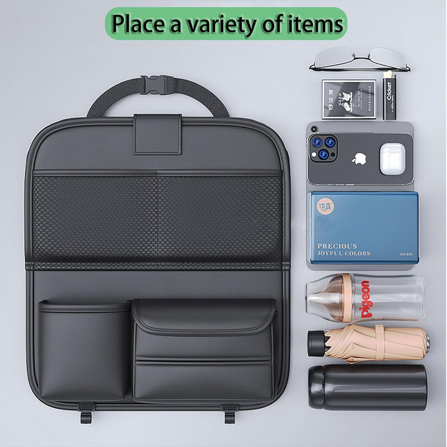 Backseat Car Organizer, Seat Organizer with 5 Storage Pockets for Travel, Black A