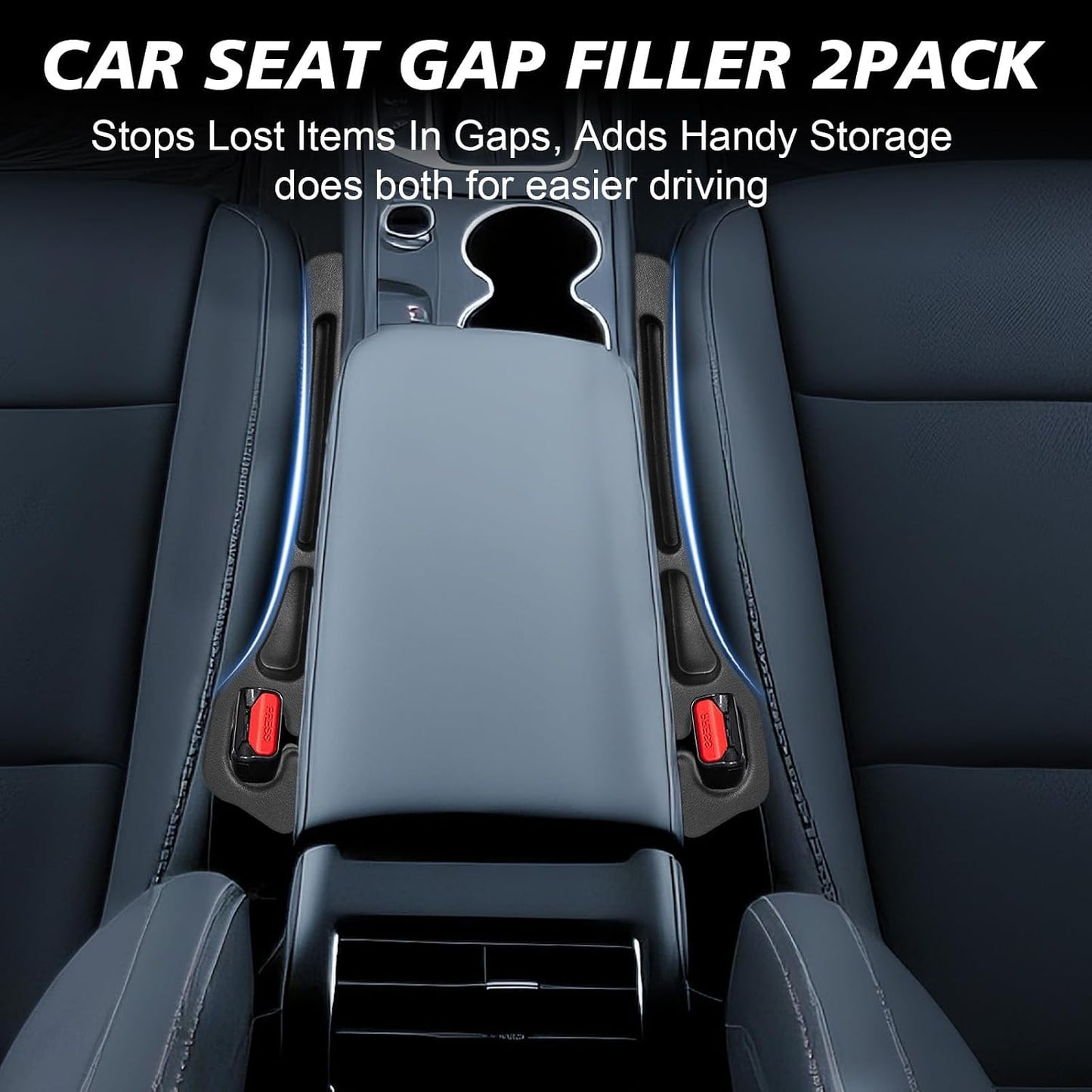 Car Seat Gap Filler 2 Pack, Built-in Storage Slot & Seat Belt Pass-Through Design, No-Readjust Gap Blocker Organizer for SUV Truck Sedan, Universal Fit Car Interior Accessories