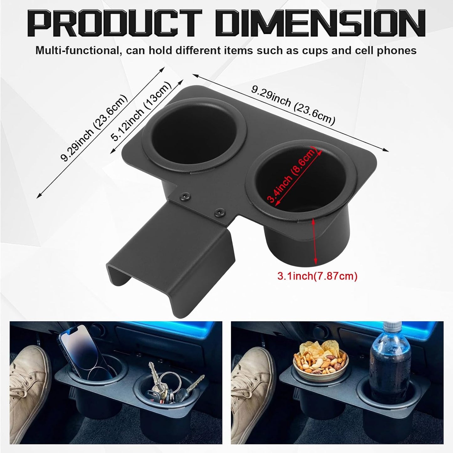 BBTO Upgrade Truck Water Cup Drink Holder Compatible with 73-87/91 C/K 10/20/30, with Leather Gasket, Adjustable Height, with Two Stainless Steel Cups