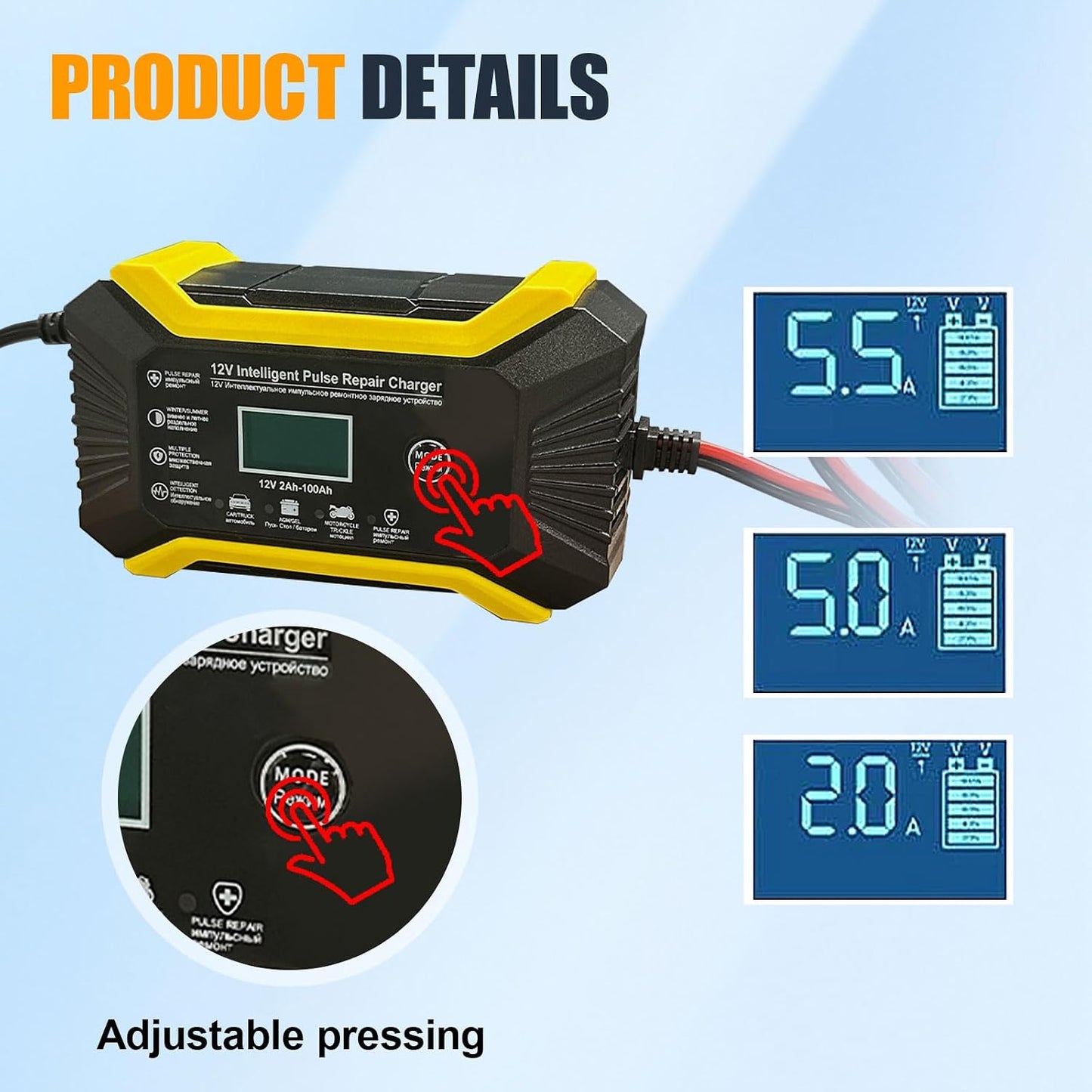Car Battery Charger, 12V 6A Automatic Smart Battery Trickle Charger with LCD Display, Battery Maintainer Desulfator with Temperature Compensation, Universal for Car, Truck, SUV RV, Boat