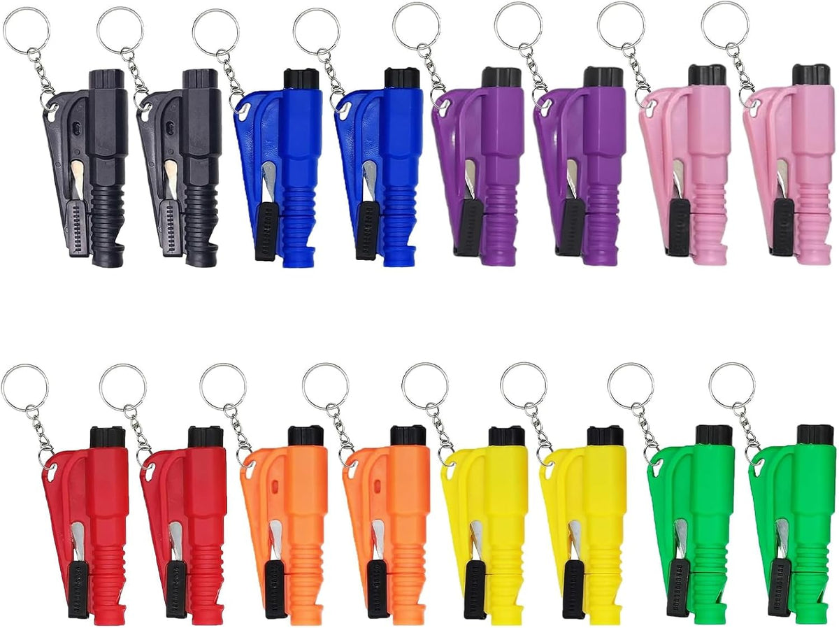 16Pcs Car Window Breaker Seatbelt Cutter Keychain, 3 in 1 Emergency Escape Tool