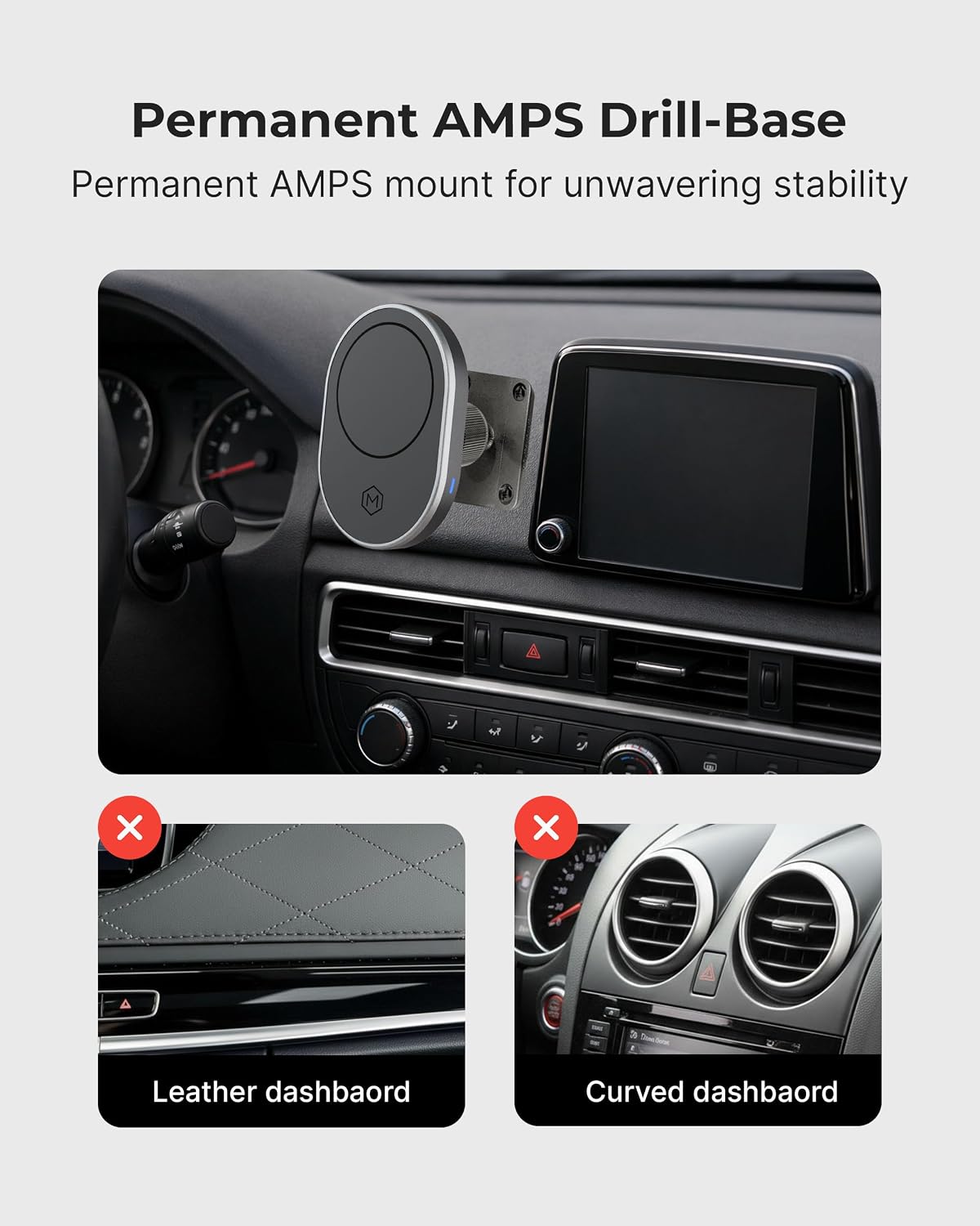 MagSafe 15W Fast Wireless Car Charger AMPS Plate Phone Mount