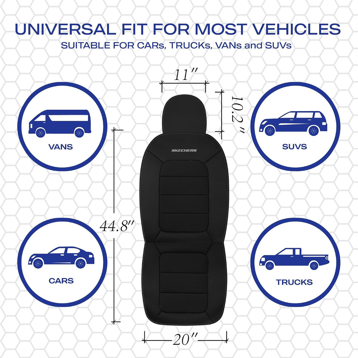 Skechers Memory Foam Car Seat Covers,Thick Cool Touch Fabric Seat Covers Front Seat Covers Airbag Compatible,Automotive Comfort Protection for Most Cars,Vans,Trucks,SUV,Black