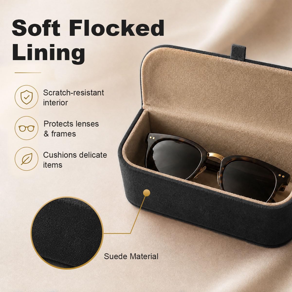 Craedli Sunglass Holder for Car Visor Clip, Soft Car Eyeglasses Storage Case with Magnetic Closure, Vehicle Interior Glasses Protective Box Organizer Accessories for SUV Truck Sedan (Black)