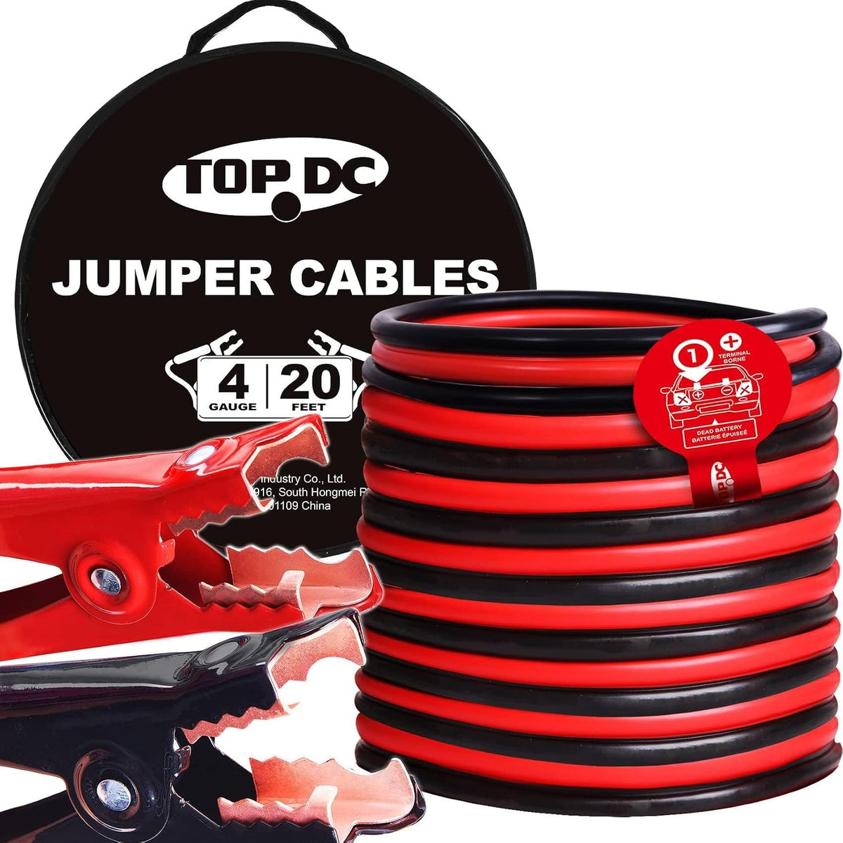 TOPDC 4 Gauge 20 Feet Heavy Duty Jumper Cables for Car and SUV