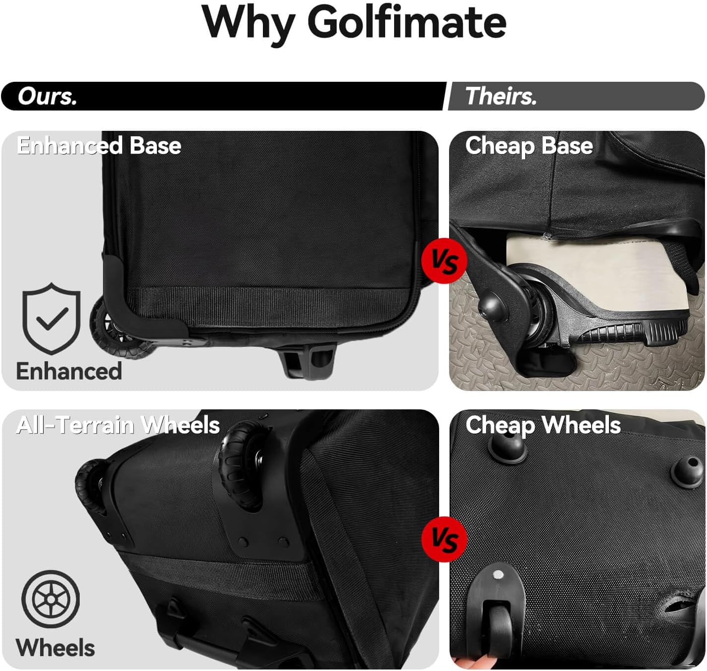 Golf Travel Bag with Wheels, Soft-Sided 1680D Oxford Golf Club Travel Cover Case for Car Trips & Short Travel, Thick Padded Protection, Large Storage Pocket for Shoes & Accessories, Easy to Maneuver