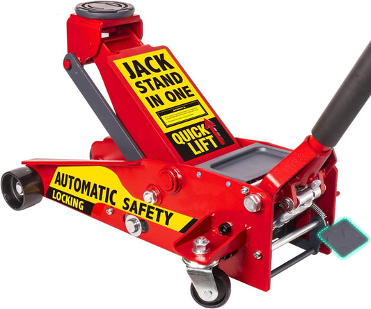 【Upgraded】 Safety Floor Jack System 3.5 Ton (7000 lbs) Automatically Locking After Lifting for Double Safety 2-in-1 Hydraulic Jack with Integrated Jack Stand Quick Lift for Car, SUV, Truck & Garage