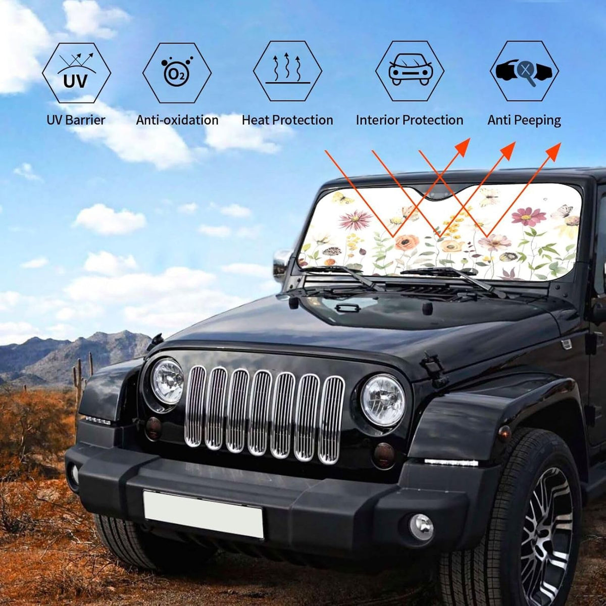 Flower Floral Butterfly Windshield Sun Shade Front Protector Folding Car Sun Visor Blocks Uv Rays Keeps Your Vehicle Cool