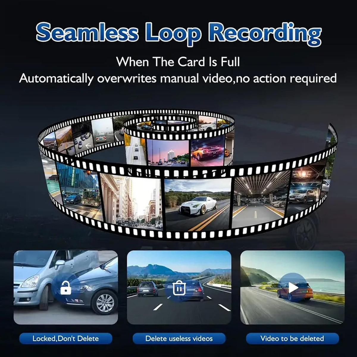 3 Channel Dash Cam Front and Rear with 64G SD Card