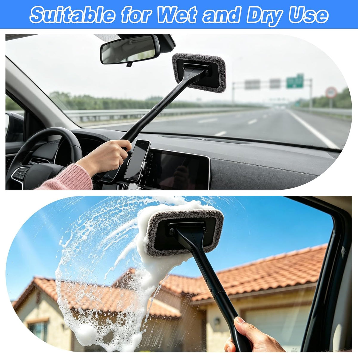 Car Interior Cleaning Kit - Windshield Cleaner Tool, 3 Graded Boar Brushes, Double Head AC Vent Shutter Brush, Towels, Duster, Car Interior Detailing Kit for RVs, Truck, Trailer
