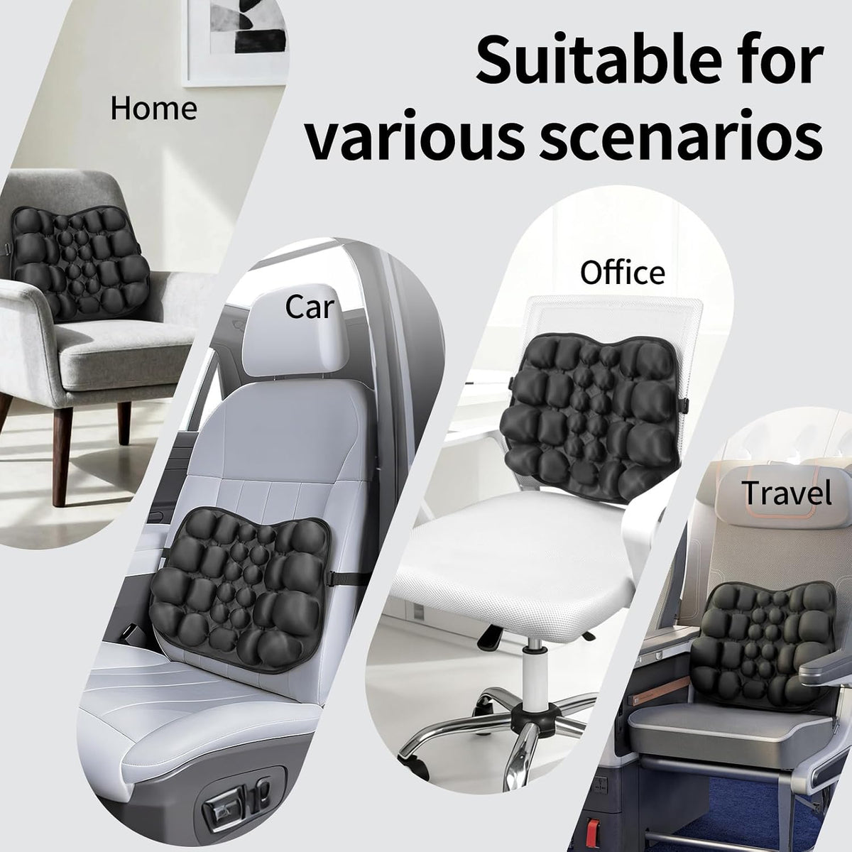 Inflatable Lumbar Support Pillow for Car & Office Chair - Tailbone Pain Relief Air Seat Cushion for Driver, Wheelchair, Airplane Seat, Travel - 17.7x14.3x2.0 Inches