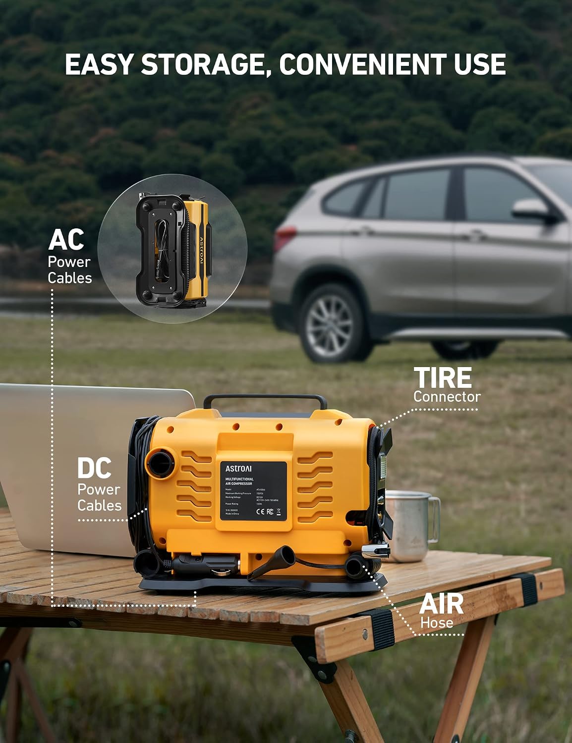 AstroAI Tire Inflator Portable Air Compressor, 12V DC/120V AC Dual Power