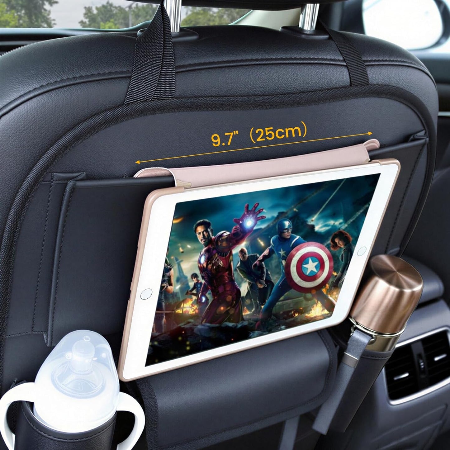 Viaviat Car Seat Organizers Waterproof Backseat Protector with Storage Pocket Large Leather Kick Mats for Kids Pets Automobile SUV Truck (Black, Large Pocket)