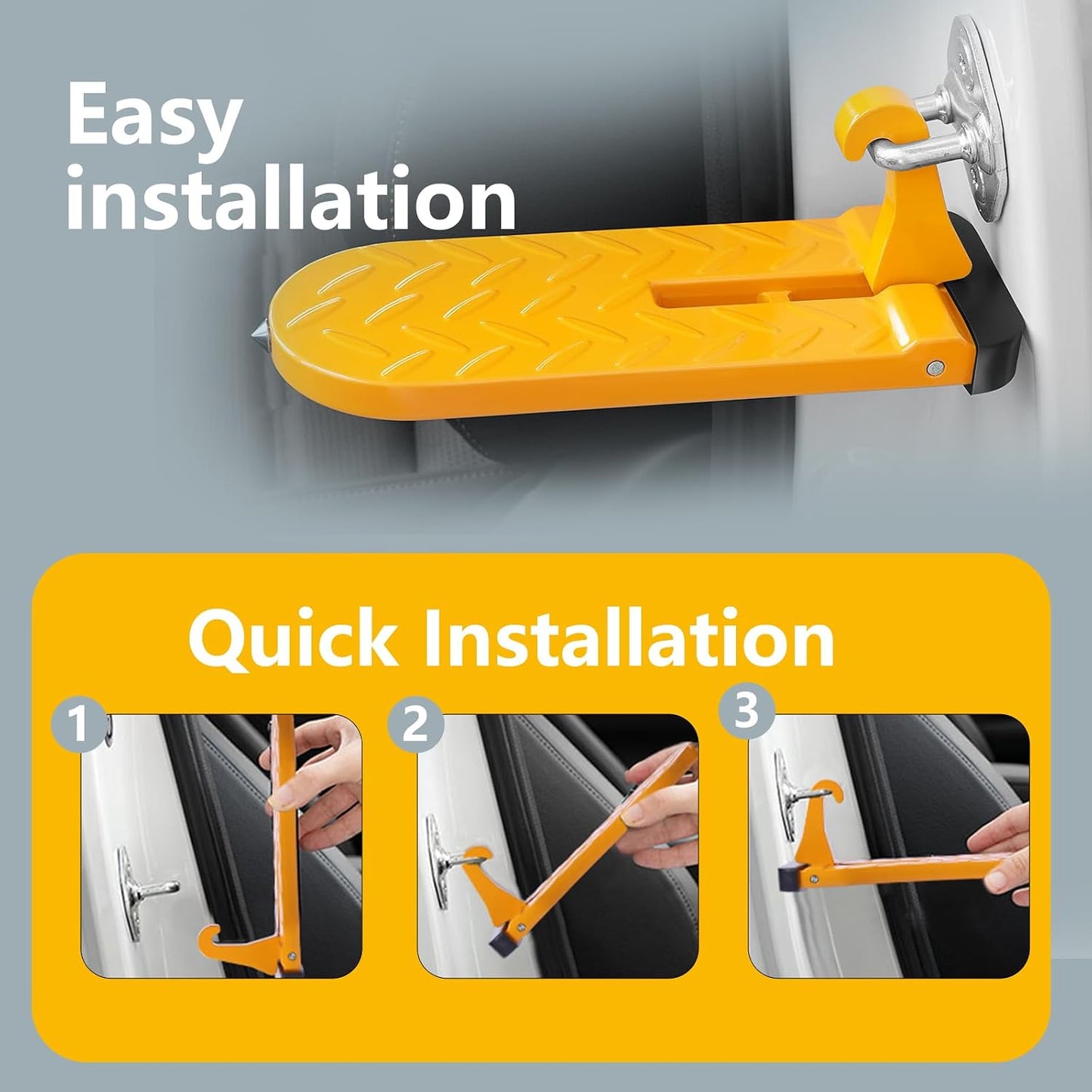 Car Door Step, Folding Aluminum Alloy Step with Window-Breaking Hammer & Escape Tool, Universal Fit Roof Rack Access for Most Cars/SUVs/Trucks, Max Load 400 lbs(Long)