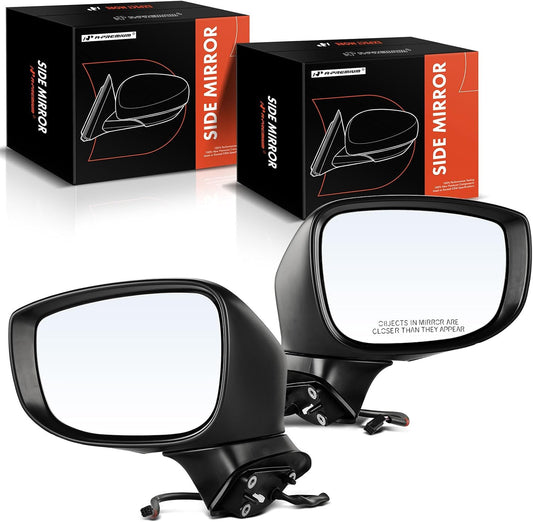 A-Premium Pair (2) Driver and Passenger Power Door Mirror - Compatible with Mazda CX-5 2017-2022 - Non-Heated, Manual Folding, White Outside Rear View Mirror w/Turn Signal and Blind Spot Detection