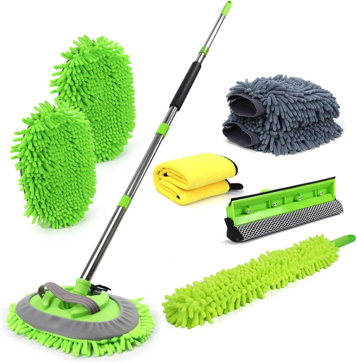 HITJOY 62'' Car Wash Brush with Long Handle, 3Pcs Car Wash Kits