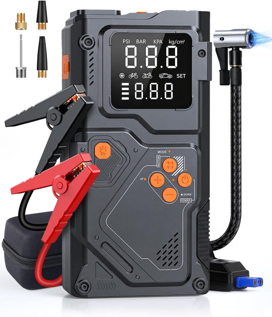 12V Jump Starter with Air Compressor, Portable Car Battery Jumper Starter