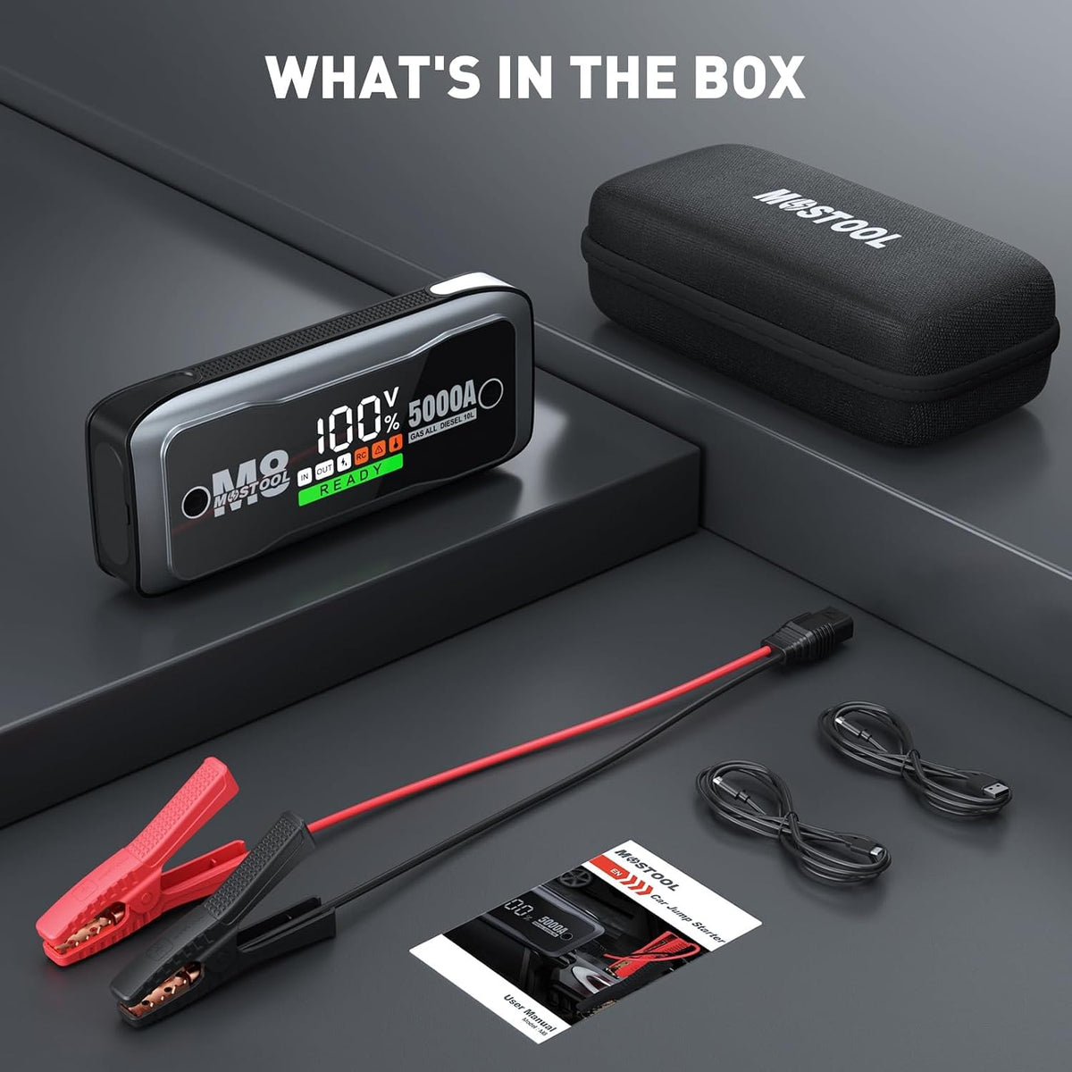 MOSTOOL 5000A Car Jump Starter, 12V Portable Battery Booster, Gray