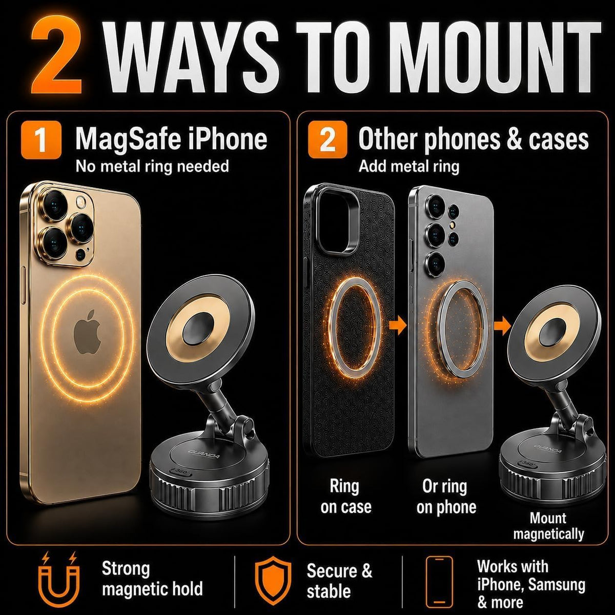Upgraded Windshield/Screen Car Phone Holder for MagSafe with Vacuum Suction