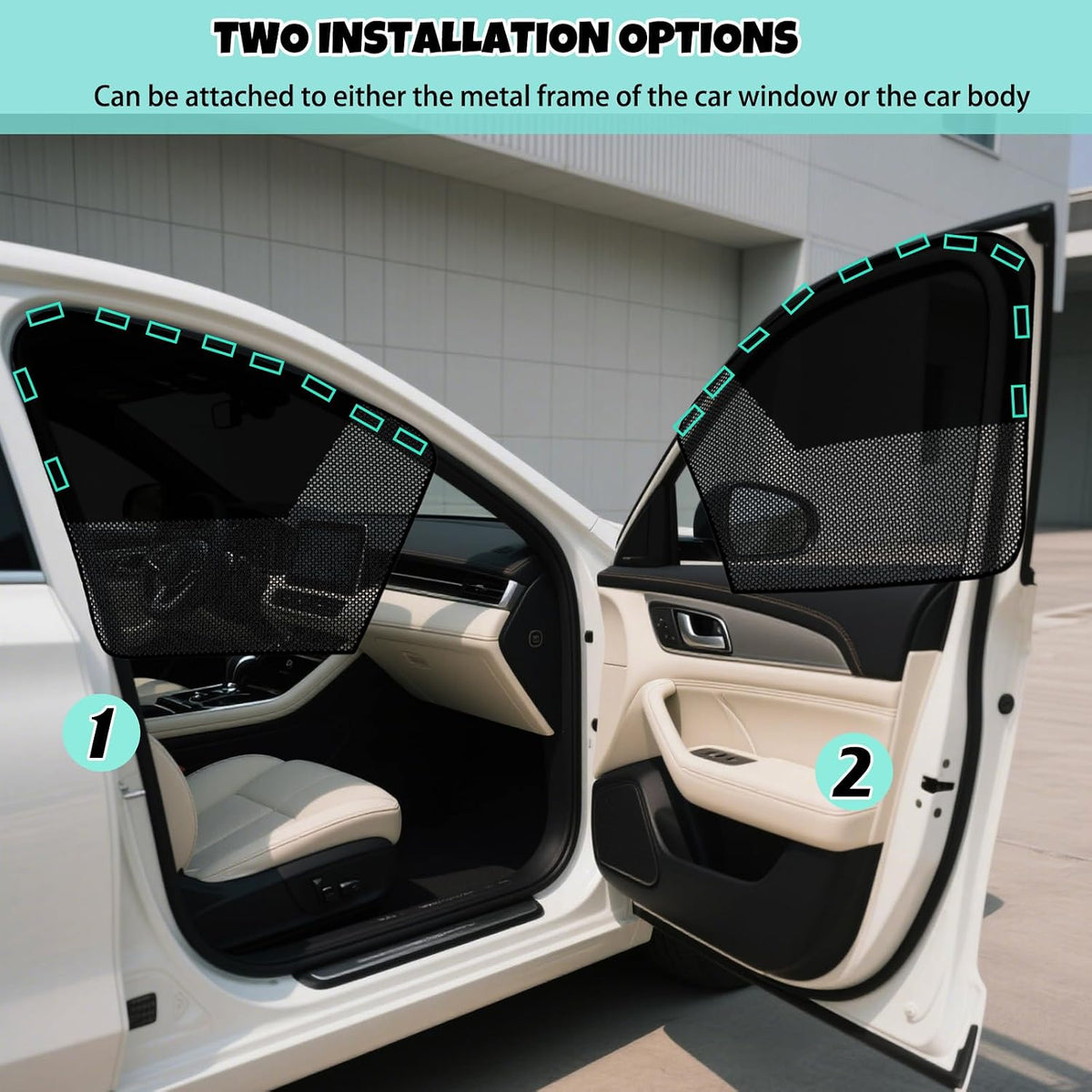 Car Window Shades, 2 Pack Magnetic Half Blackout & Half See-Through Car Sun Shade Side Window, Front Window Cover Block Heat UV Rays Glare for Driver Passenger
