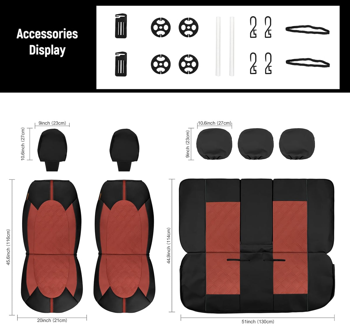 CAROMOP Luxury PU Leather Car Seat Covers Front Set, Anti-Stain Waterproof Automotive Seat Covers for Cars, Universal Car Interior Covers Seat Protectors for SUVs Pick-up Trucks(Burgundy Red)