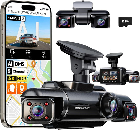 Neideso 5 Channel 360° View Dash Cam Front and Rear, 4K + 3 * 1080P