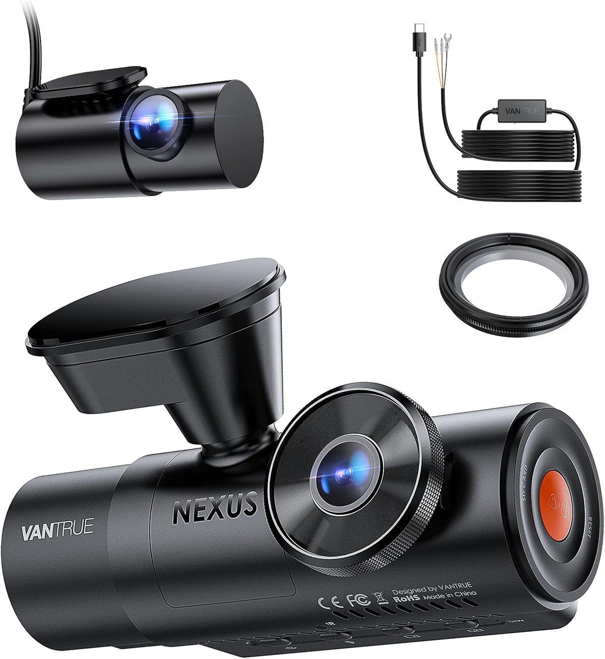 [Bundle-2 Items: Vantrue N4 Pro S Dash Cam & CPL & Hardwire Kit] Triple STARVIS 2 Dash Camera for Cars, 4K+1080P+2.5K Front and Rear Inside, HDR IR Night Vision, 24/7 Buffered Parking Mode, GPS