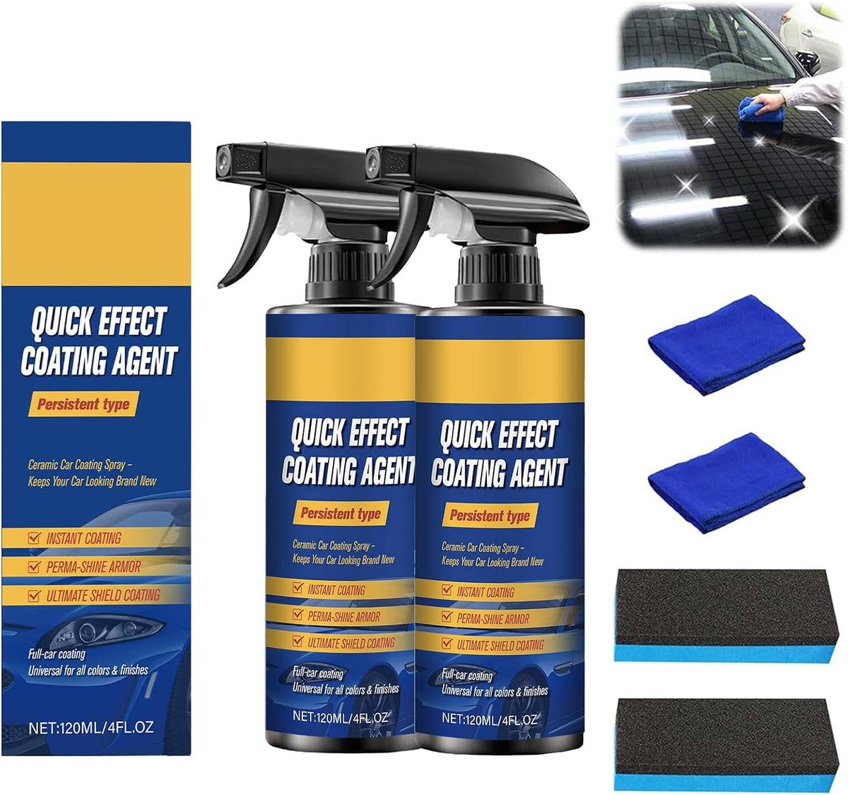 2Pcs Advanced Car Quick-Acting Coating Agent Spray, Scratch Wax Polish Waterless Wash, Quick Effective Coating Spray, Oil Film Emulsion Glass Cleaner