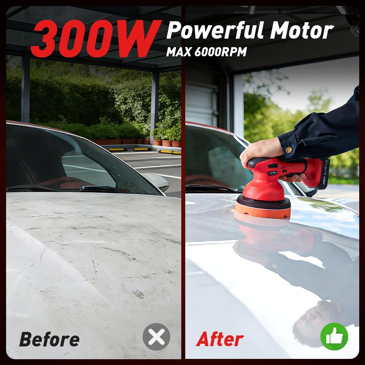 6 Inch Cordless Car Buffer Polisher kit w/ 2x2000mAh 21V Batteries