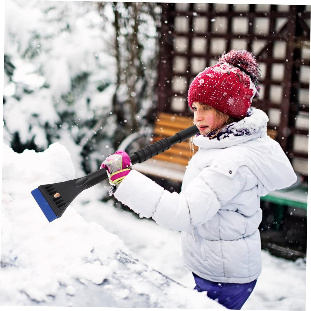 VANZACK Extendable Car Snow Scraper EVA Foam Brush Sturdy Winter Windshield Ice Remover Tool for Trucks and Cars Compact Snow Broom for Easy Storage