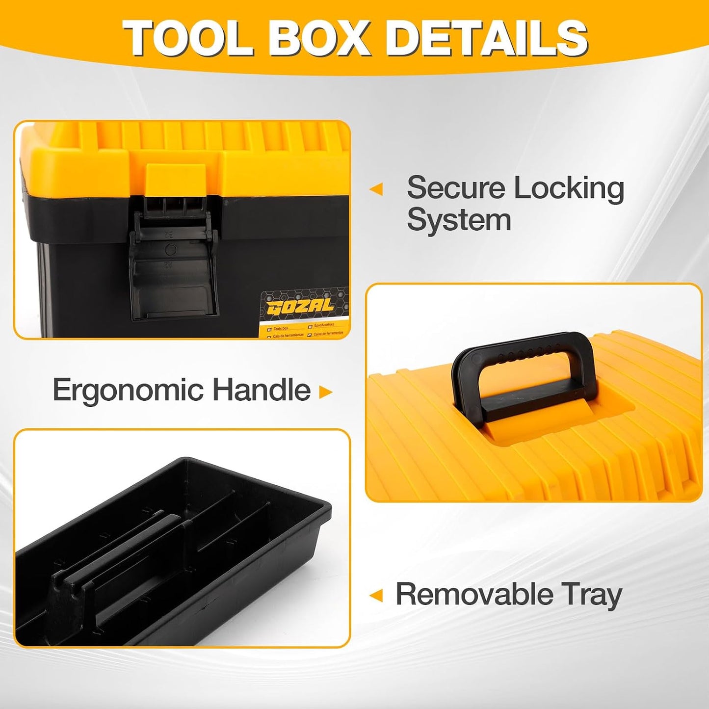 Stackable Portable Tool Box Set, 4 Nested Heavy Duty Boxes, 13-19 Inch | Workshop, Home, Removable Trays, Portable Design, Nesting Boxes, 70% Space Saving, Modular Storage, cajas de herramientas