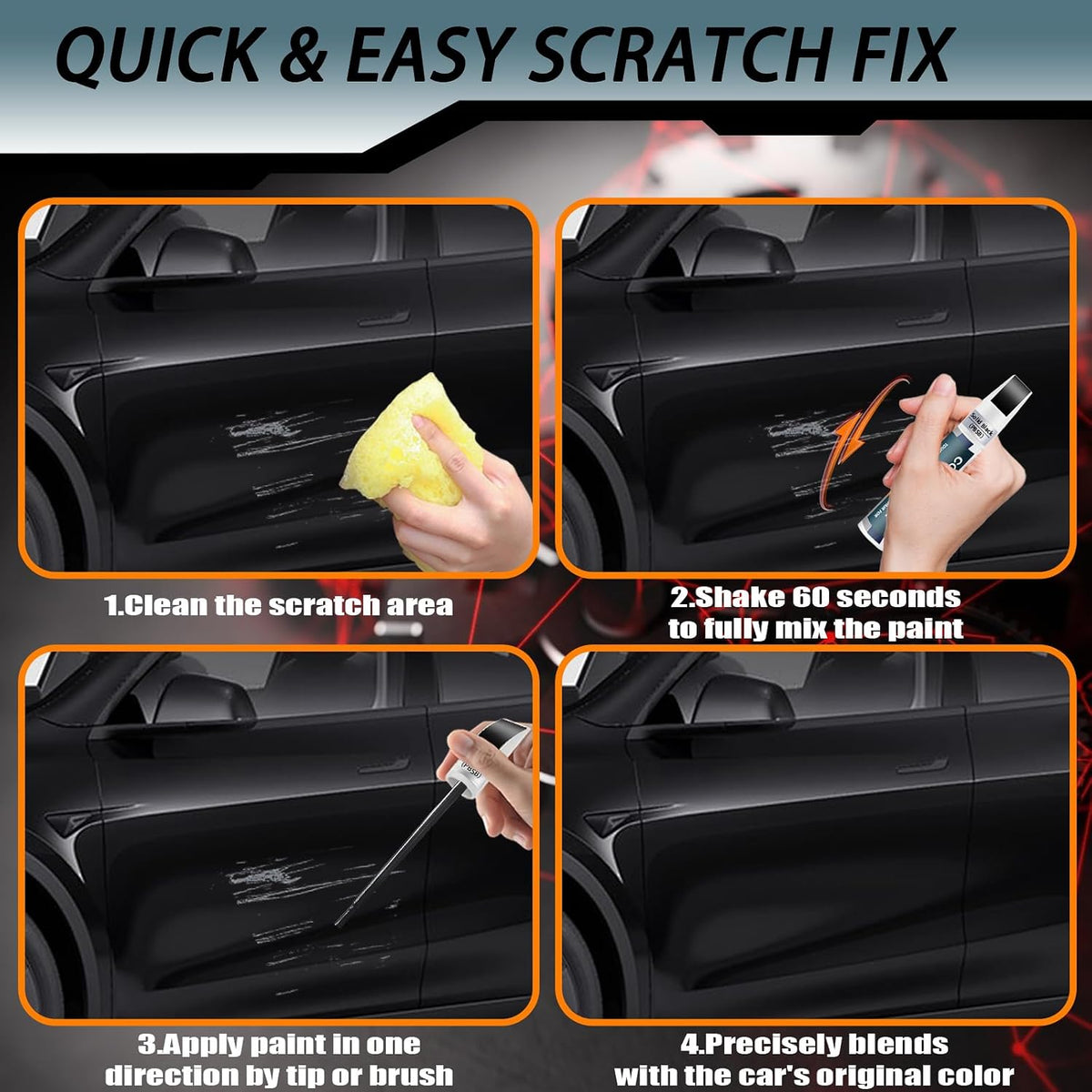 (Solid Black PBSB) Touch up Paint for Tesla Model Y/3/X/S OEM Color Match