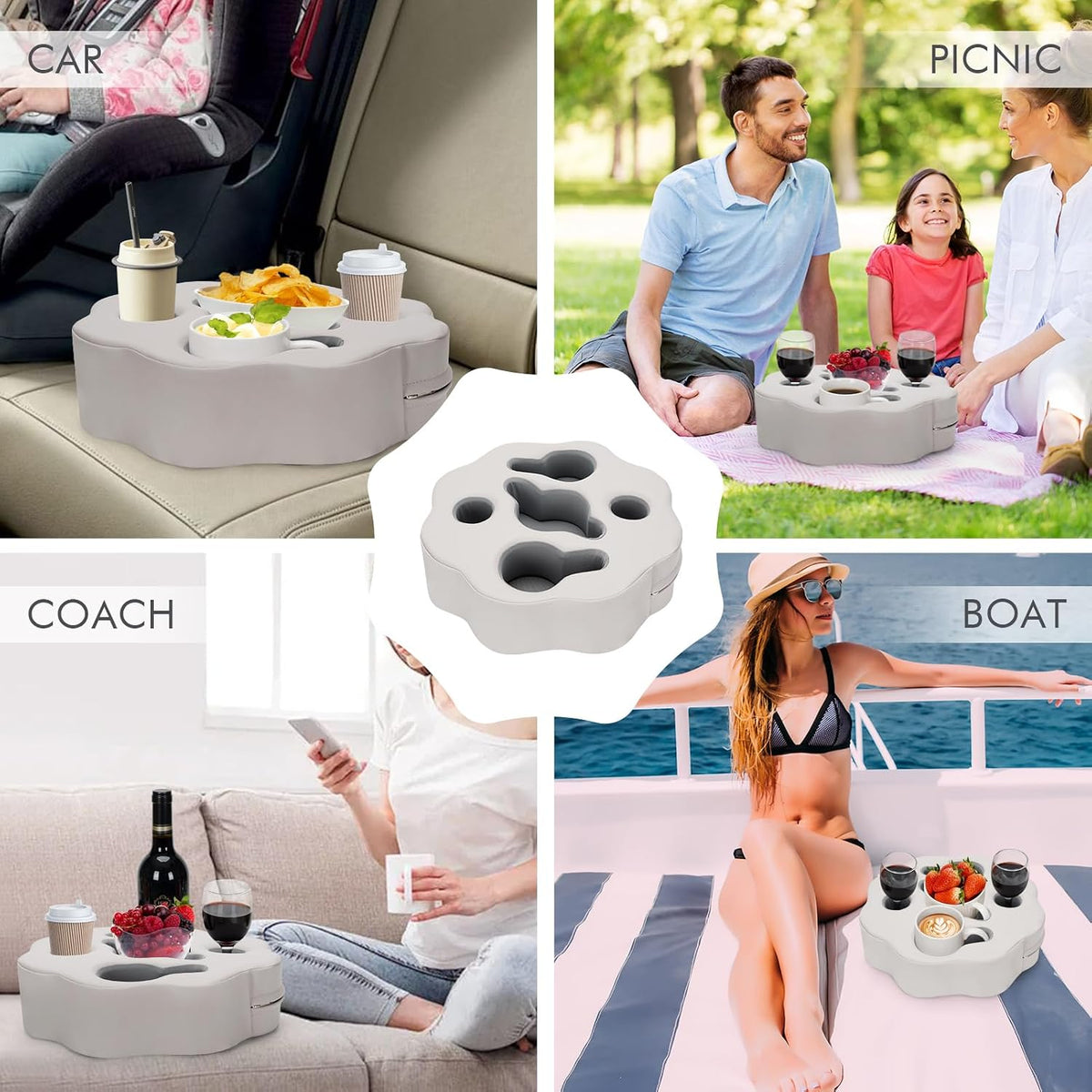 Couch Cup Holder Pillow, PU Grey