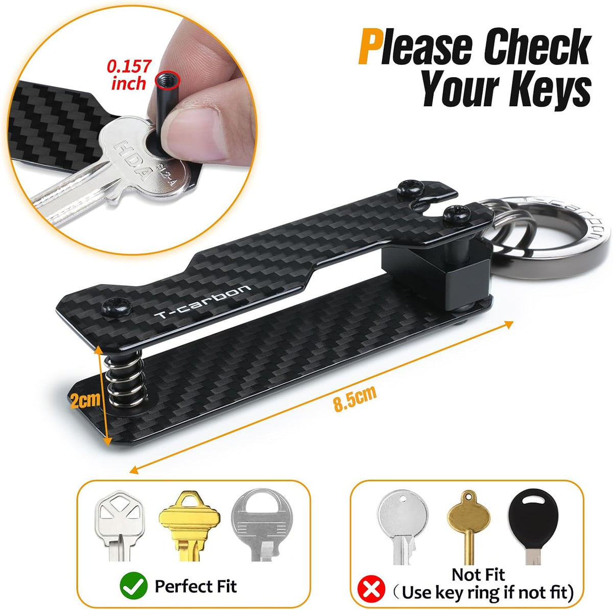 T-carbon Carbon Fiber Key Organizer, Compact Holder for 2-6 Keys, Black
