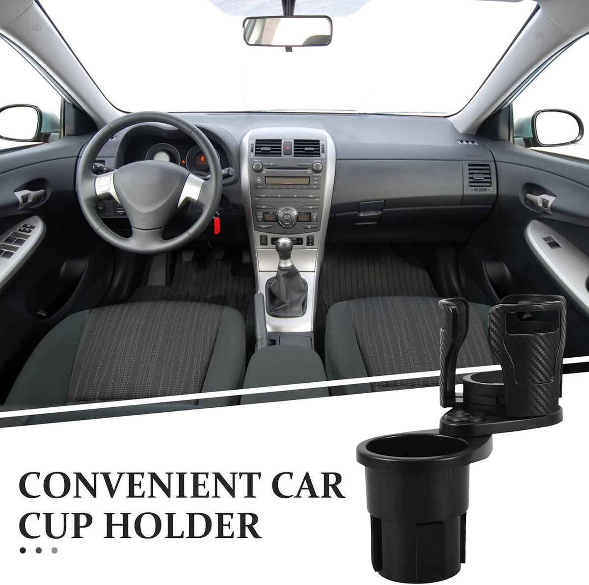 Cabilock Car Cup Holder Expander with 360° Rotating Dual Storage, Adjustable Auto Cup Holder Extender and Food Tray Organizer for Vehicle Drink and Snack Use