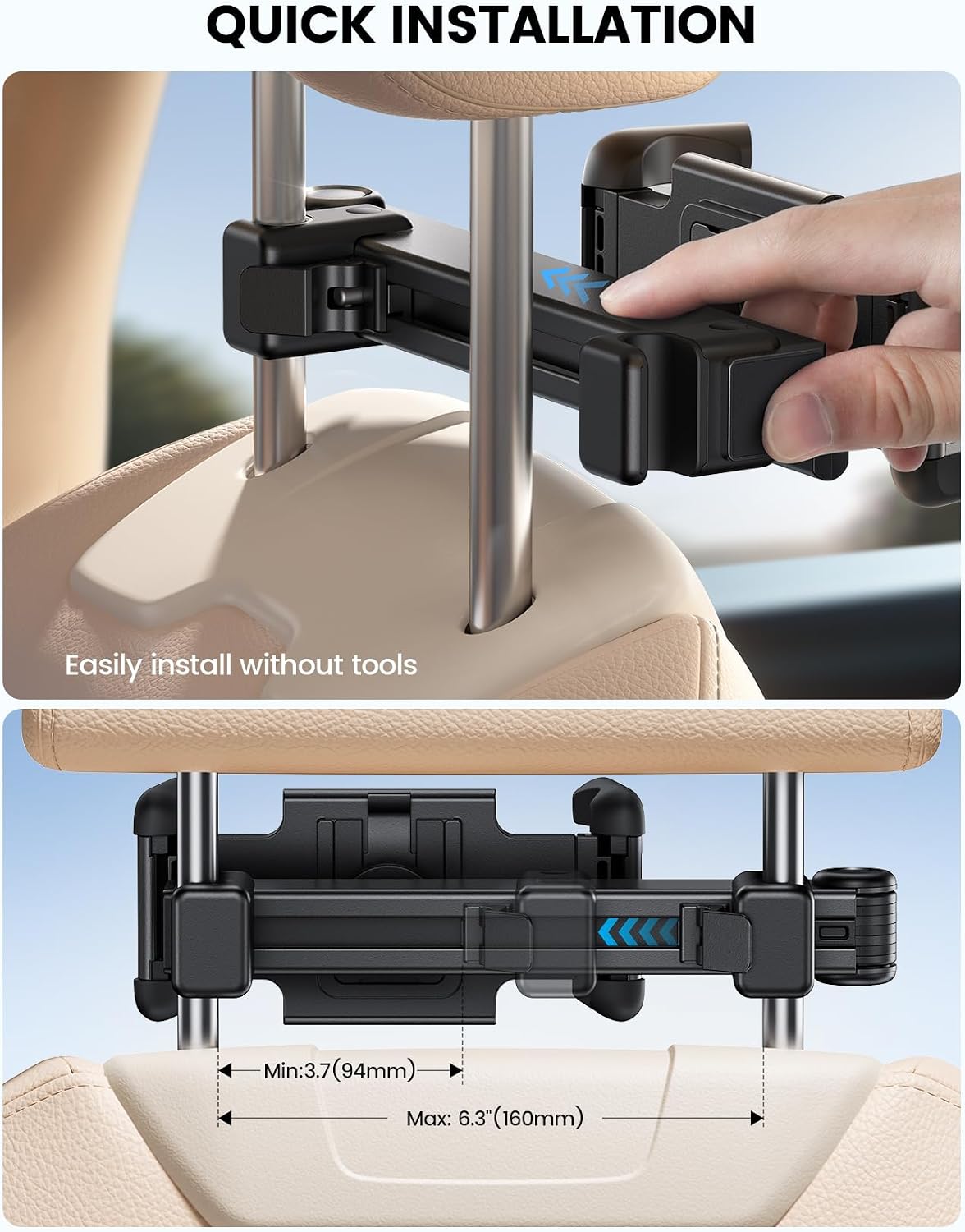 Lamicall Car Headrest Tablet Holder - [Lockable] [Thick Case Friendly] [Foldable Clip] Car Backseat Tablet Mount, Gifts Car Accessories for Kids, for iPad Pro, Air, Mini, Fire HD, 4.7-13" Tablets