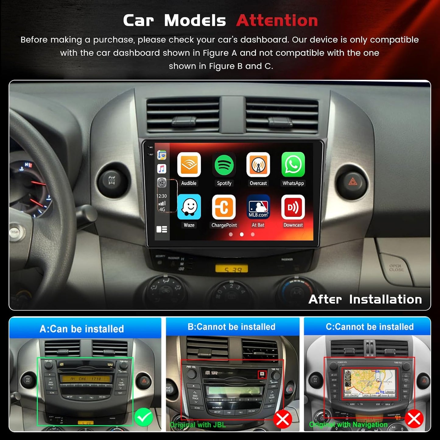 4+128GB Android 15 Car Radio for Toyota RAV4 2006-2012 Wireless Carplay Android Auto, 9" 1280 * 720P in-Cell Touch Screen Car Stereo with WiFi Bluetooth GPS FM/RDS EQ Backup Camera MIC