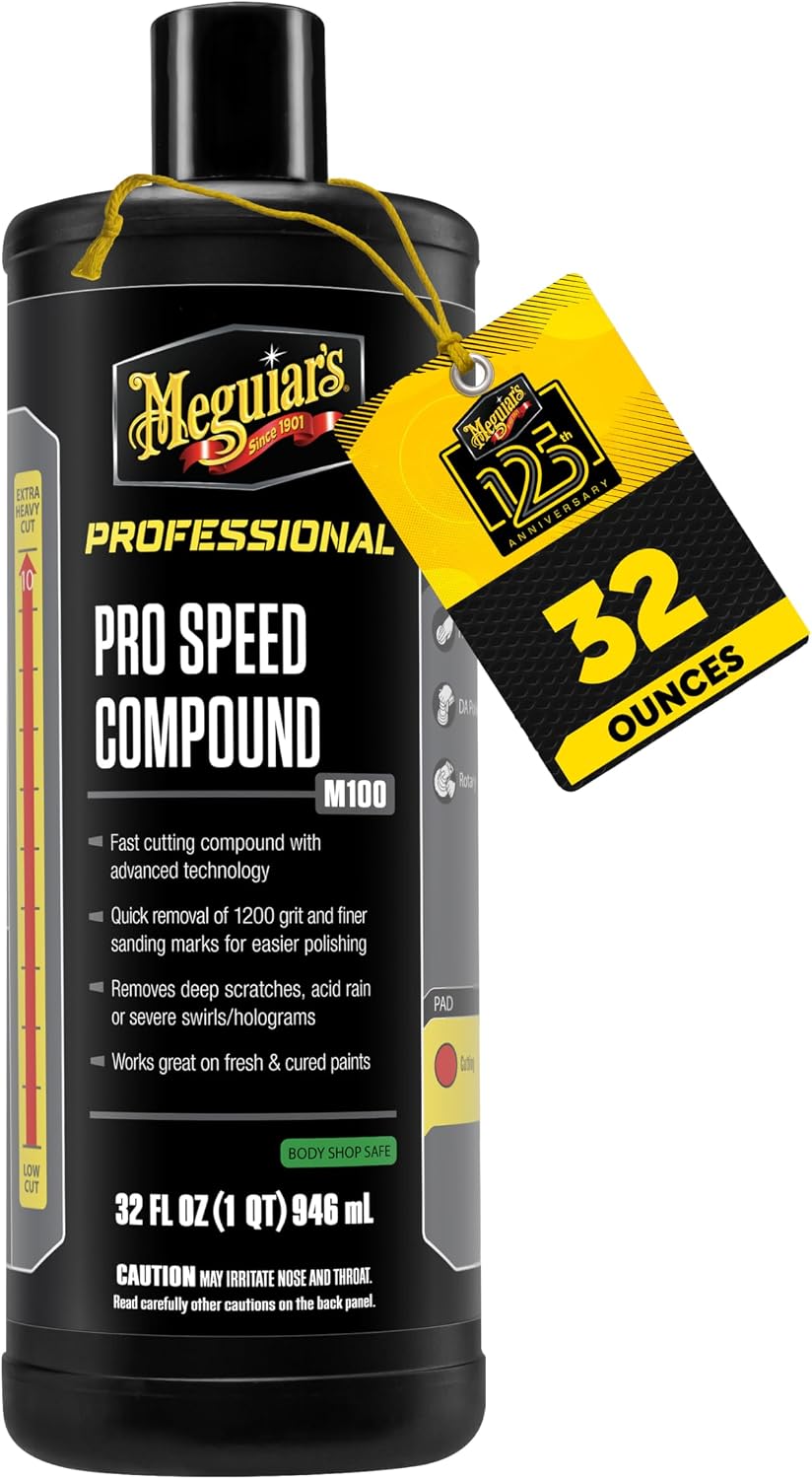 Meguiar's Pro Speed Compound M10032, Fast-Cutting Rubbing Compound for Cars, Offers Heavy Scratch and Swirl Removal, Professional Car Polish, Car Compound Removes up to 1200 Grit Sanding Marks, 32 Oz