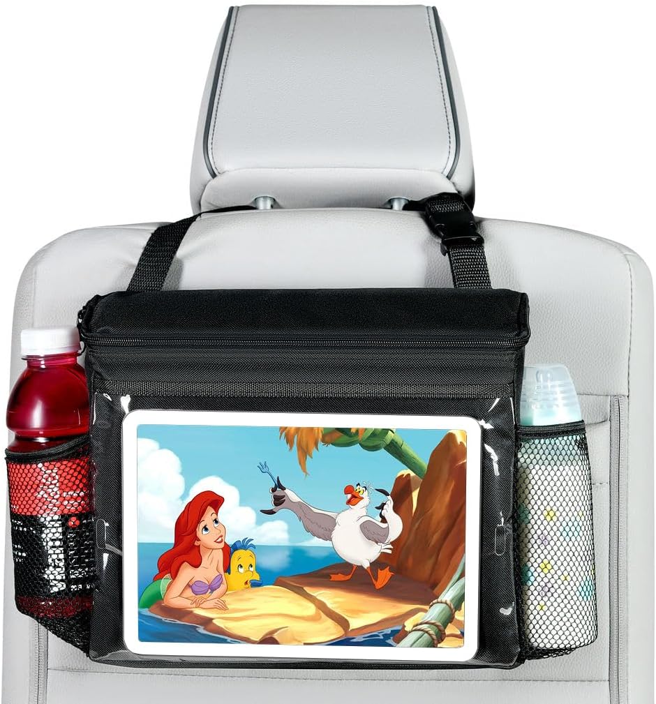 lebogner Insulated Car Seat Back Organizer + iPad And Tablet Holder, Auto Driver Or Passenger Accessories Organizer, Vehicle Front Seat Caddy, Personal Travel Cooler Storage Bag For Adults & Kids