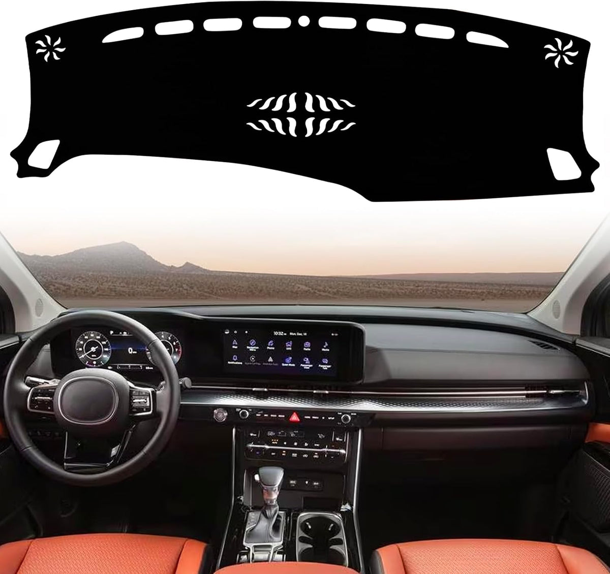 Dash Mat Cover Interior Dashboard Protection pad Compatible with Kia Carnival KA4 Minivan LE EX SX and SX Prestige 2022 2023 2024 Sunshade Glare UV Rays Protector (Red Trim)