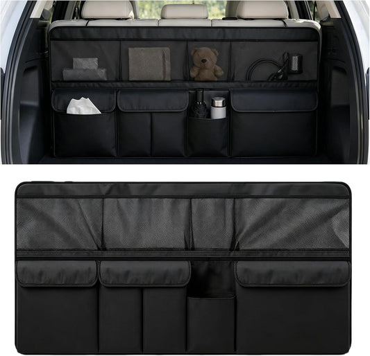 wuyaoyao Car Trunk Organizer, 9 Pockets Large Capacity Vehicle Backseat Hanging Storage Bag, Space Saving Automotive Seat Back Trunk Cargo Organizer Bag for SUV, Universal Car Accessories (Black)